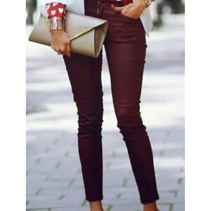 (B2) Banana Republic‎ Waxed Coated Skinny Jeans Burgundy Red 27 Wax Denim Pants